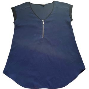 Blue and Gold Express Quarter Zip Up Short Sleeve Blouse